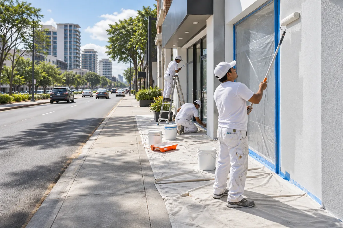 Imagen de referencia de pintura profesional en local comercial y superficie interior para servicio en Calzada Roosevelt