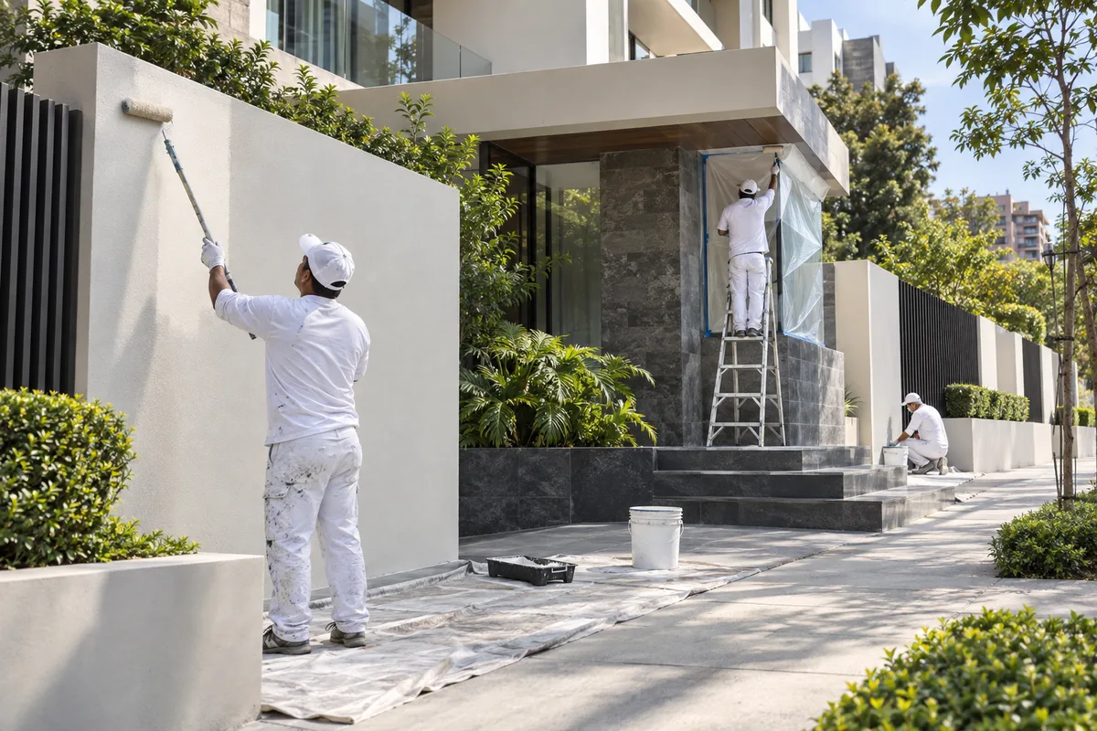Imagen de referencia de pintura profesional en fachada y edificio para servicio en Zona 14