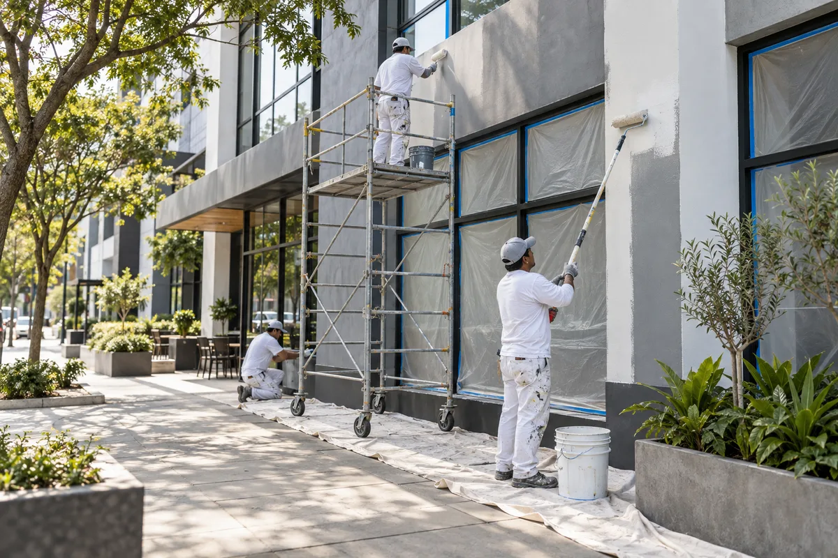 Imagen de referencia de pintura profesional en fachada y edificio para servicio en Zona 4