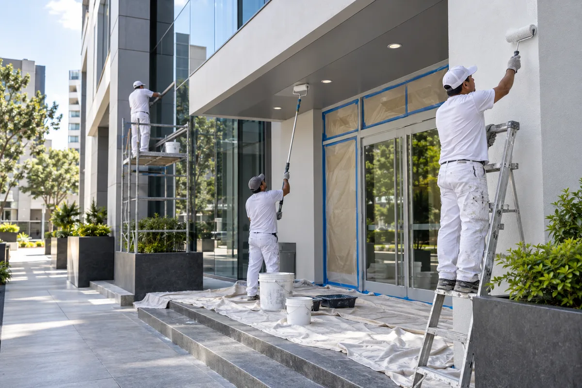 Imagen de referencia de pintura profesional en fachada y edificio para servicio en Zona 9