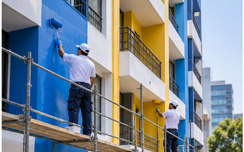 Imagen de referencia de pintura de edificios para Boulevard Los Próceres: fachada de edificio y trabajo en altura