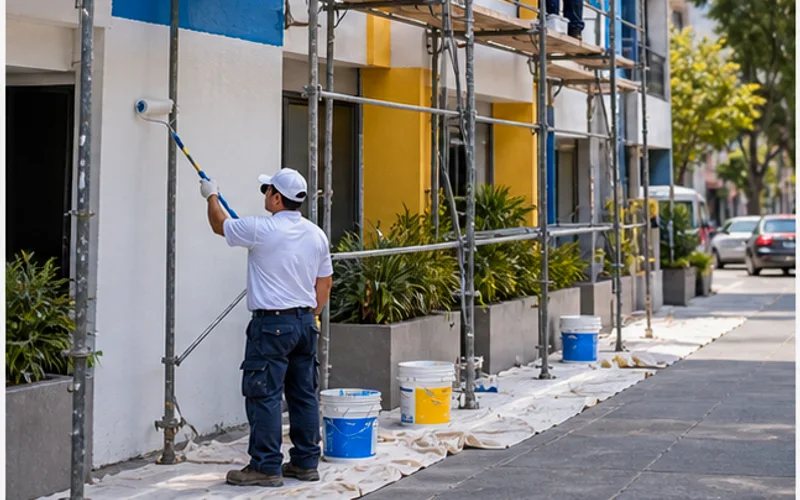 Imagen de referencia de pintura de edificios para Calzada Raúl Aguilar Batres: fachada de edificio y trabajo en altura