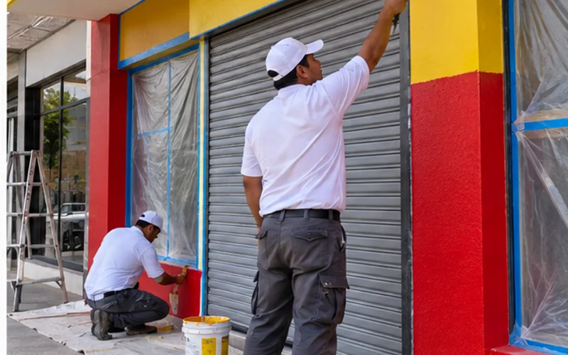 Imagen de referencia de pintura de negocios y locales comerciales para Villa Canales: local comercial y fachada de negocio
